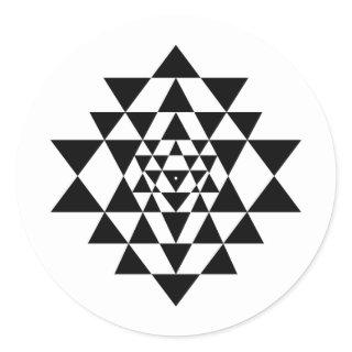 Sri Yantra Black & White Round Sticker