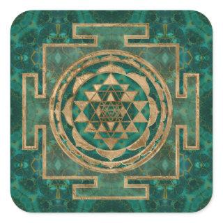 Sri Yantra  / Sri Chakra Malachite and gold Square Sticker