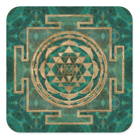 Sri Yantra  / Sri Chakra Malachite and gold Square Sticker