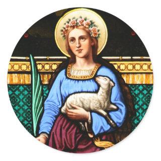 St Agnes of Rome, holding lamb and palm leaf Classic Round Sticker