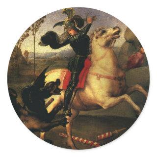 St. George Fighting the Dragon by Raphael Sanzio Classic Round Sticker