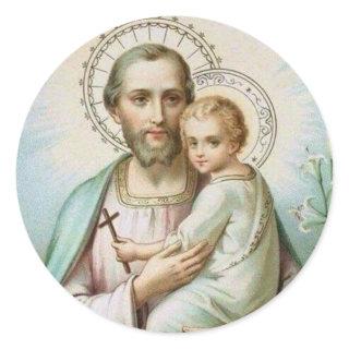 St. Joseph, Child Jesus, Lily Staff, Cross Classic Round Sticker