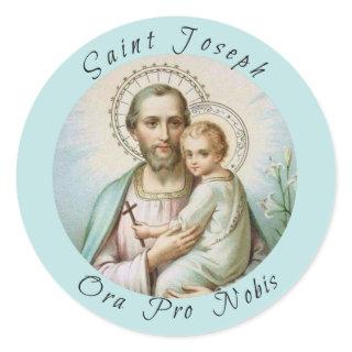 St. Joseph, Child Jesus, Lily Staff, Cross Classic Round Sticker