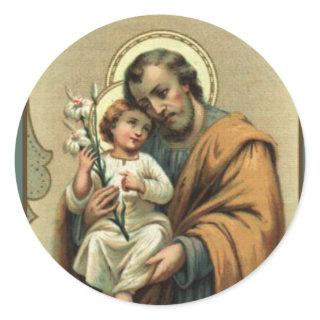 St. Joseph, Child Jesus, Lily Vintage Classic Round Sticker