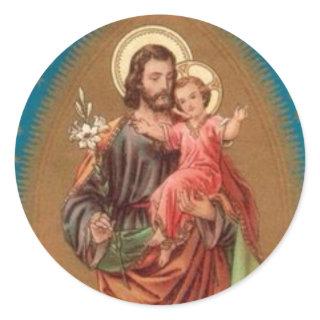 St. Joseph, Child Jesus, Lily Vintage Classic Round Sticker