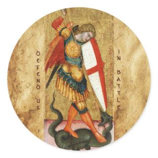 St. Michael Archangel and Dragon Sienese Classic Round Sticker