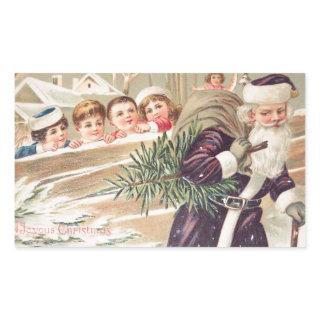 St. Nicholas with Tree and Children Vintage Rectangular Sticker