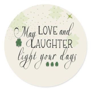 St Partick's Day Irish Blessing Green Shamrocks  Classic Round Sticker