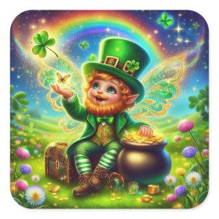 St. Patrick's Day Fairy Leprechaun Square Sticker