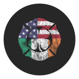 St Patrick'S Day Firefighter Irish American Flag Classic Round Sticker