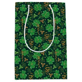 St Patricks day Gold Trefoil Ribbon Lucky Shamrock Medium Gift Bag
