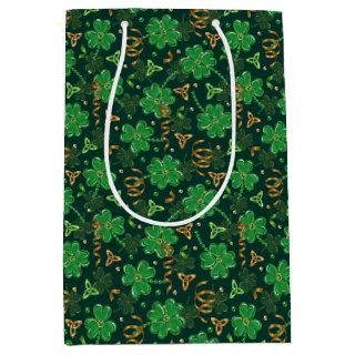 St Patricks day Gold Trefoil Ribbon Lucky Shamrock Medium Gift Bag