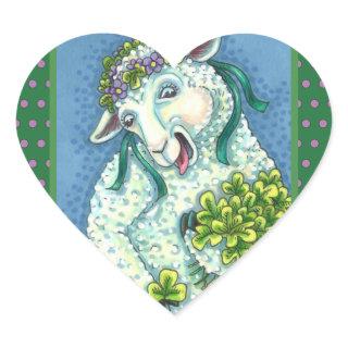 ST. PATRICK'S DAY IRISH EWE, SHEEP & SHAMROCKS HEART STICKER