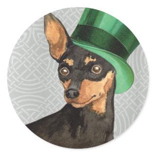 St. Patrick's Day Min Pin Classic Round Sticker