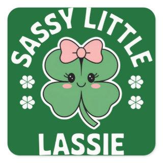 St Patricks Day Sassy Little Lassie Kids Girl Square Sticker