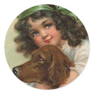 St. Patrick's day sticker with Irish lass and dog