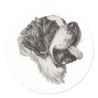 St Saint Bernard Dog Charcoal Art Drawing Classic Round Sticker