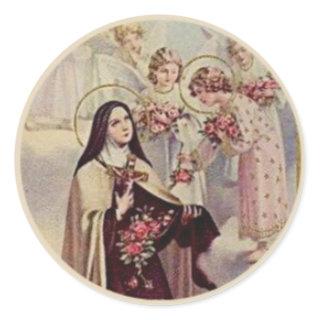 St. Therese Blessed Angels Roses Classic Round Sticker