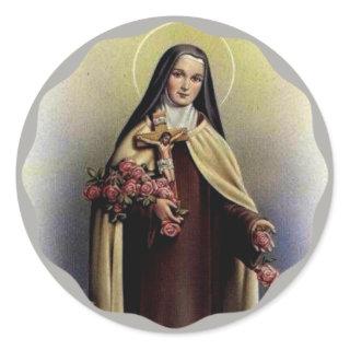 St. Therese of Lisieux with crucifix/roses Classic Round Sticker