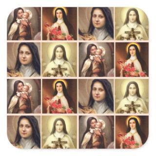 St. Therese the Little Flower Roses Crucifix Colla Square Sticker