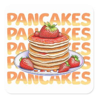 Stack of Pancakes with Strawberries on Top Cartoon Square Sticker