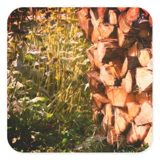 Stacked Firewood Nature  Square Sticker