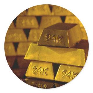 Stacks of gold bars classic round sticker
