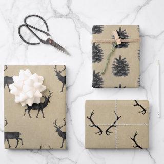 Stag,  antlers, fir trees on a stone background  sheets