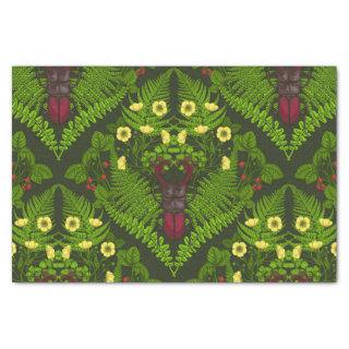 Stag beetle and ferns, green leaves tissue paper