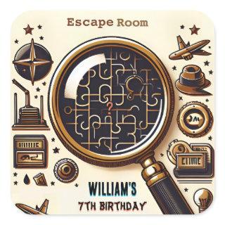 stage Clue Spy Escape Room 7th Birthday Invitation Square Sticker