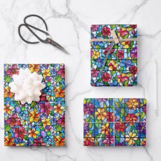 Stained Glass Floral and Leaf Seamless Pattern  Sheets