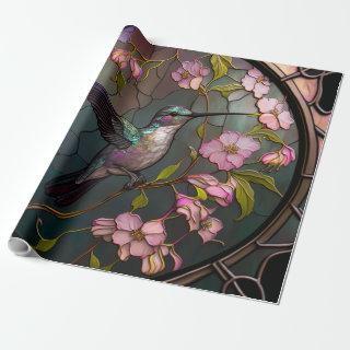 Stained Glass Hummingbird Pattern Spring Flowers