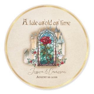 Stained Glass Rose Beauty and the Beast Castle Classic Round Sticker