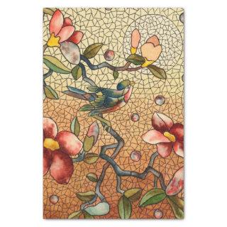 Stained glass style bird on a flowering tree tissue paper