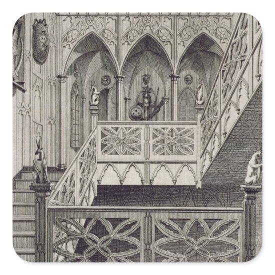 Staircase at Strawberry Hill, engraved by J. Newto Square Sticker