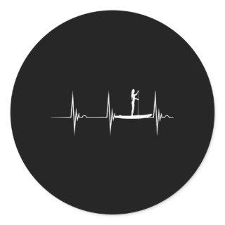 Stand Up Paddle Board Hebeat Ekg Pulse Sup Surfer  Classic Round Sticker