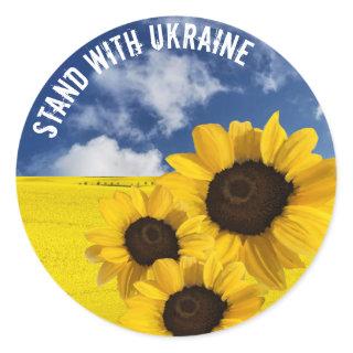 Stand with Ukraine yellow and blue with sunflowers Classic Round Sticker