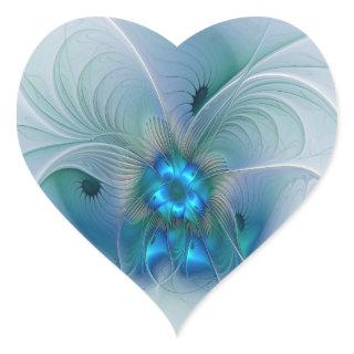Standing Ovations, Abstract Blue Turquoise Fractal Heart Sticker