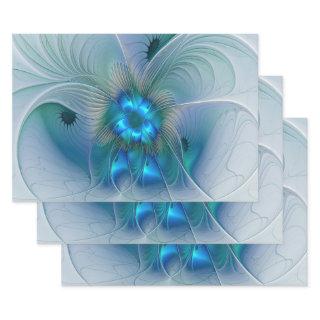 Standing Ovations, Abstract Blue Turquoise Fractal  Sheets