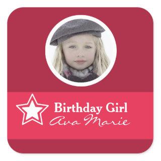 Star Birthday Girl Party Photo Square Sticker