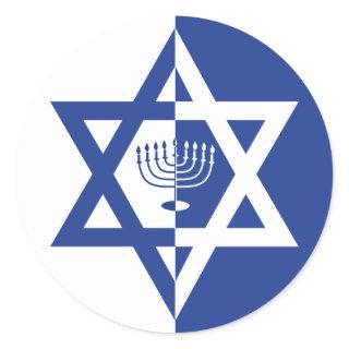 Star of David & chanukiah Hanukkah holiday blue Classic Round Sticker