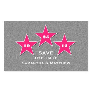 Star Trio Save the Date Stickers, Pink Rectangular Sticker