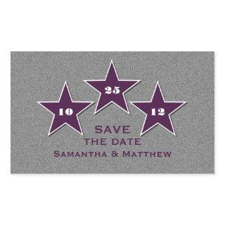 Star Trio Save the Date Stickers, Purple Rectangular Sticker