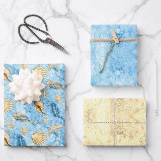 Starfish and Seahorses Blue Ocean Sandy Watercolor  Sheets