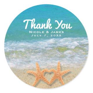Starfish Couple on the Beach Bridal Wedding Favor Classic Round Sticker