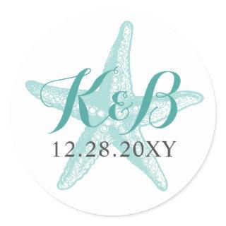 Starfish Monogram Beach Wedding Seal Sticker
