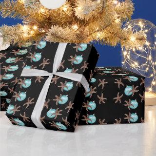 Starfish n Aqua Ornaments Black Christmas
