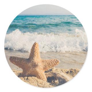 Starfish on a Sandy Beach Photograph Classic Round Sticker
