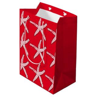 Starfish Pattern Beach Coastal Red White Christmas Medium Gift Bag