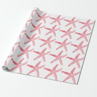 Starfish Pattern Beach Coastal Red White Christmas